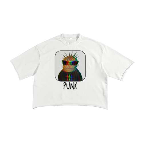 Glitch Punk Cat French Terry Raw Edge T-Shirt